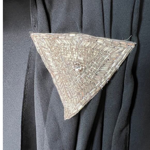 Vintage 1980s Woman's M Plisse Pleated Dress Beaded Long Sleeve Drop Waist Black - Picture 3 of 6